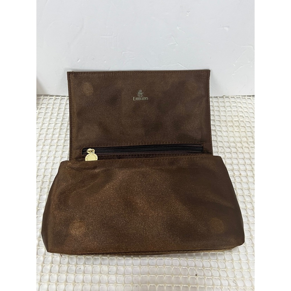Emirates Bulgari Brown Cosmetic Travel Pouch Bag Mirror Gold Ring - Picture 4 of 10